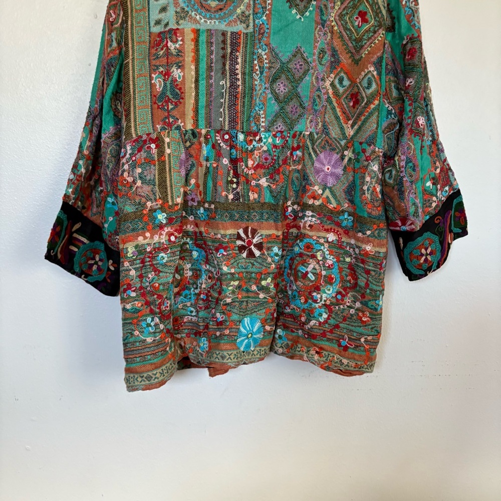 Anu Embroidered Patchwork Silk Open Front Jacket … - image 8